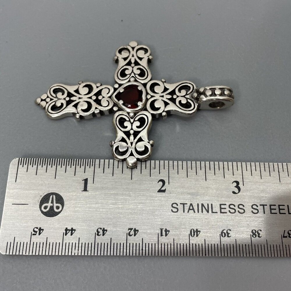 Brighton Endless Love Cross Pendant Red Heart Crystal Silver Tone - Picture 6 of 6